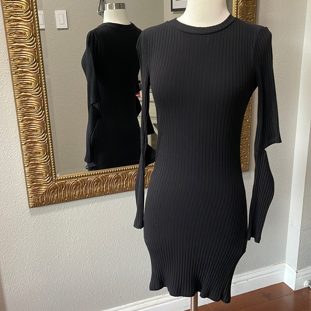 Lush Black Ribbed Long Sleeve Bodycon Dress